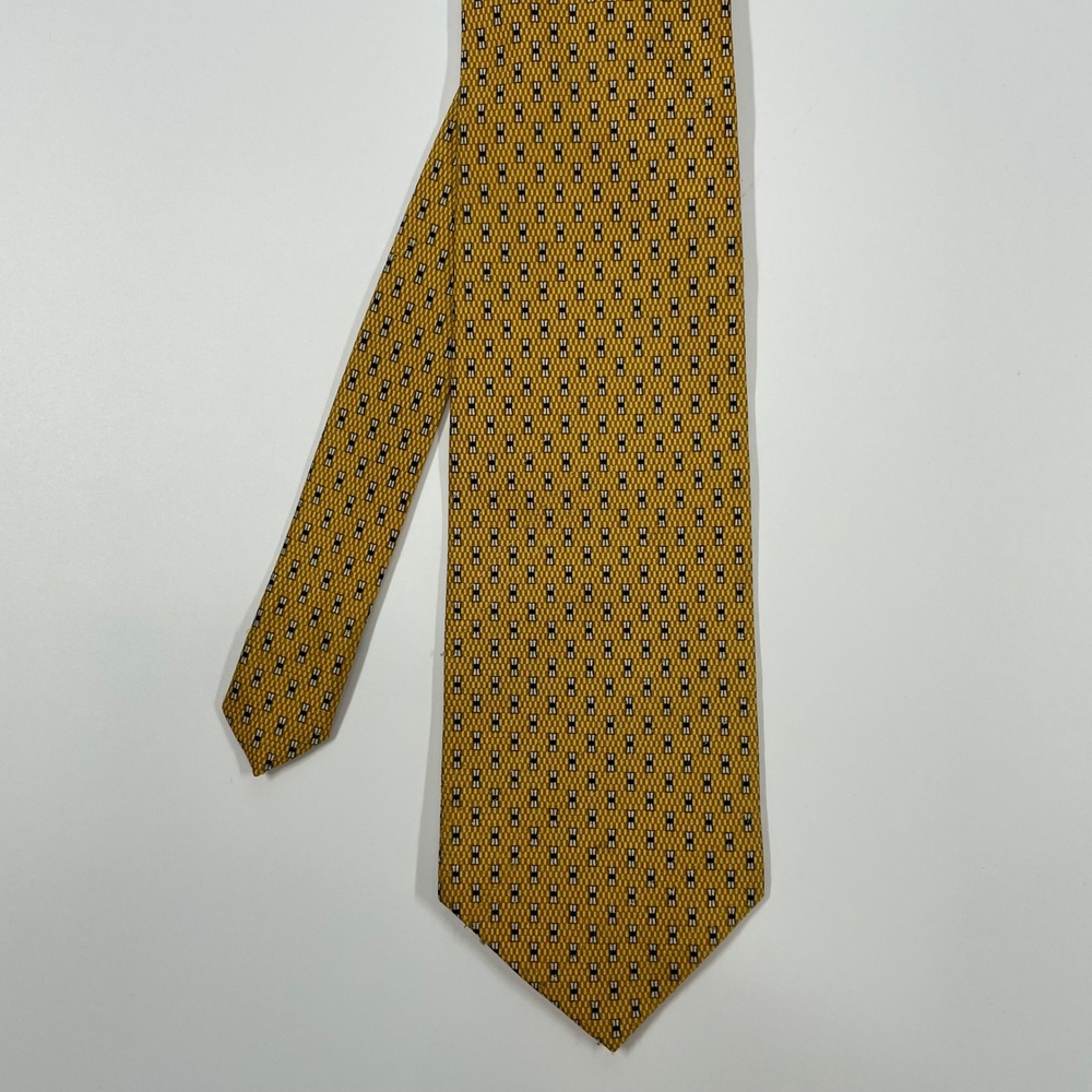 Romario Manzini Yellow Geometric Pattern Woven Necktie Mens OS